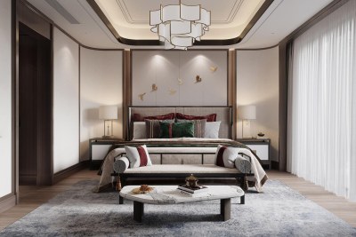 新中式卧室3D模型下载